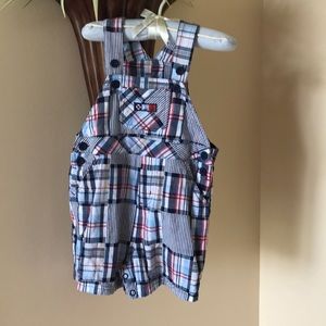 Plaid short overalls